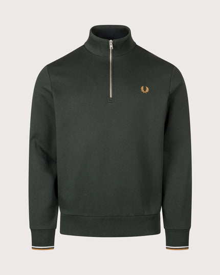 Half Zip Sweatshirt - Night Green/Dusky Blue/ Dark Caramel