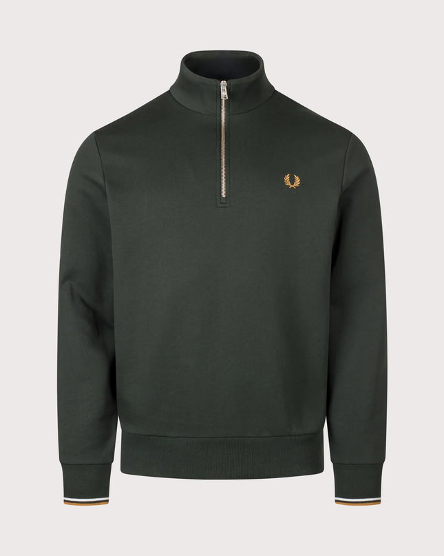 Half Zip Sweatshirt - Night Green/Dusky Blue/ Dark Caramel
