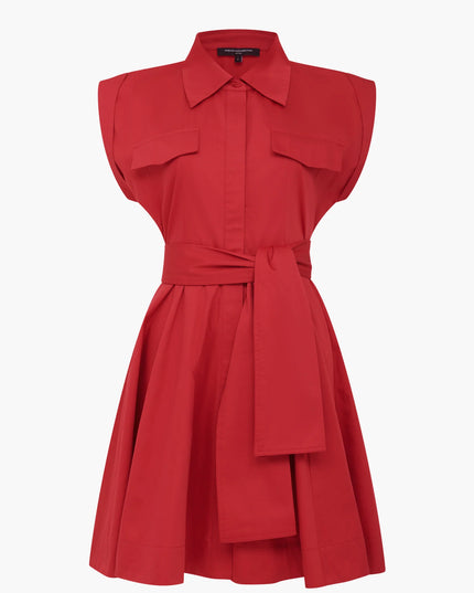 Alexis Cotton Belted Dress - Watermelon Red
