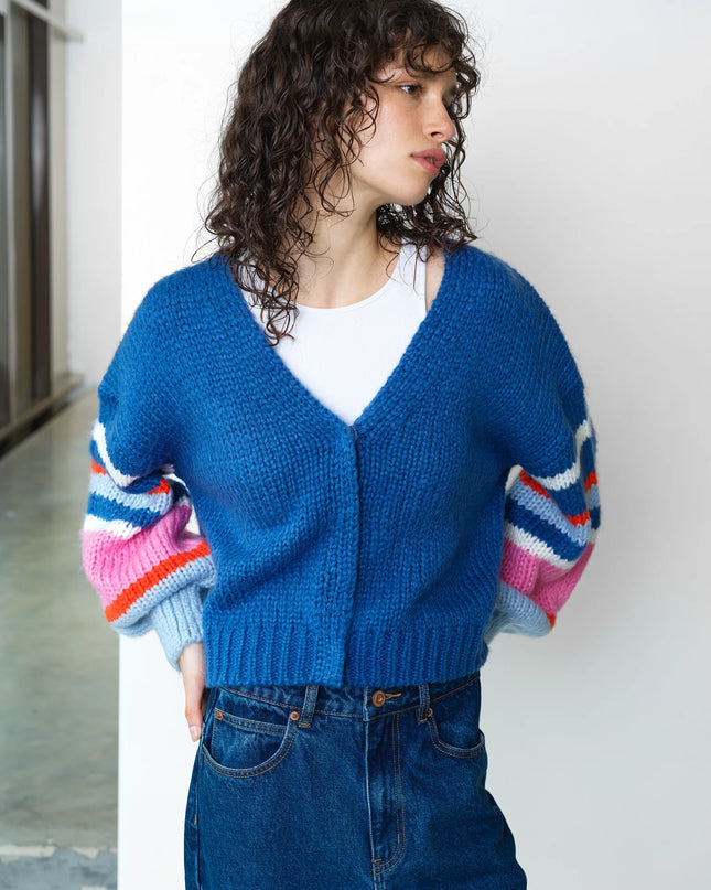 Monroe Coloured Sleeve Cardigan - Azure Blue Multi
