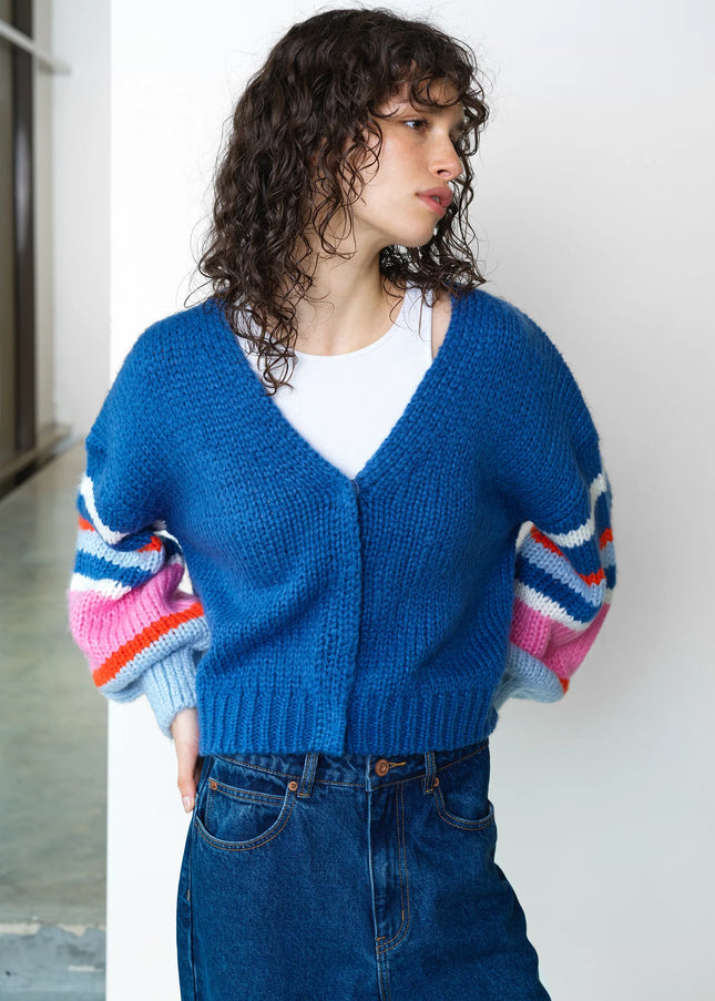 Monroe Coloured Sleeve Cardigan - Azure Blue Multi