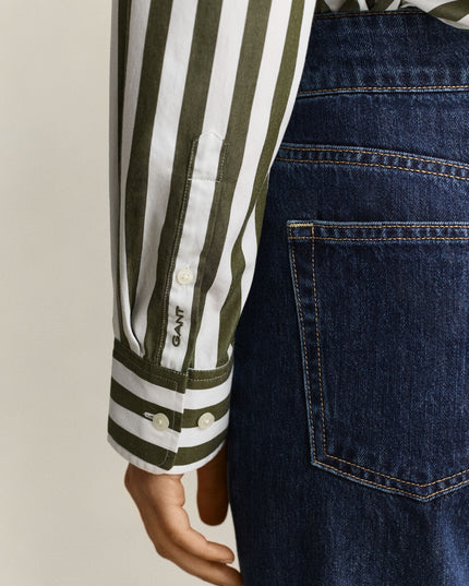 Relaxed Striped Poplin Shirt - Country Green