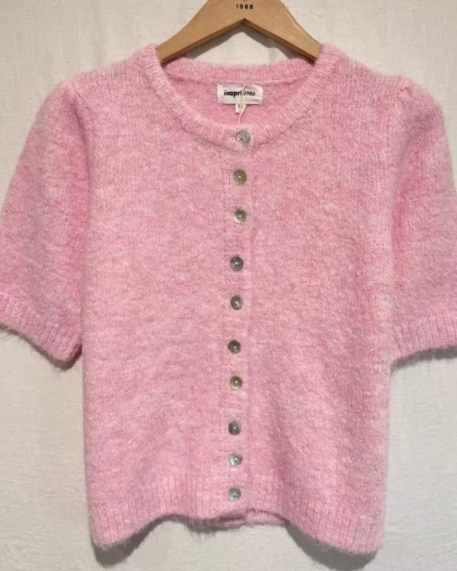Jade Plush Knit Short Sleeve Cardigan - Pink