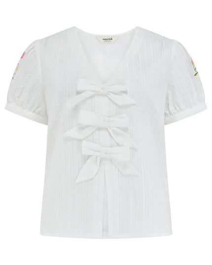 Adaline Bow Top - Off-White, Folk Floral