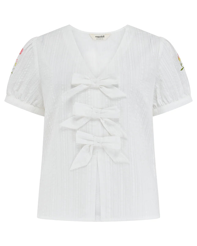 Adaline Bow Top - Off-White, Folk Floral