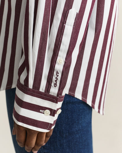 Relaxed Striped Poplin Shirt - Darkened Wine