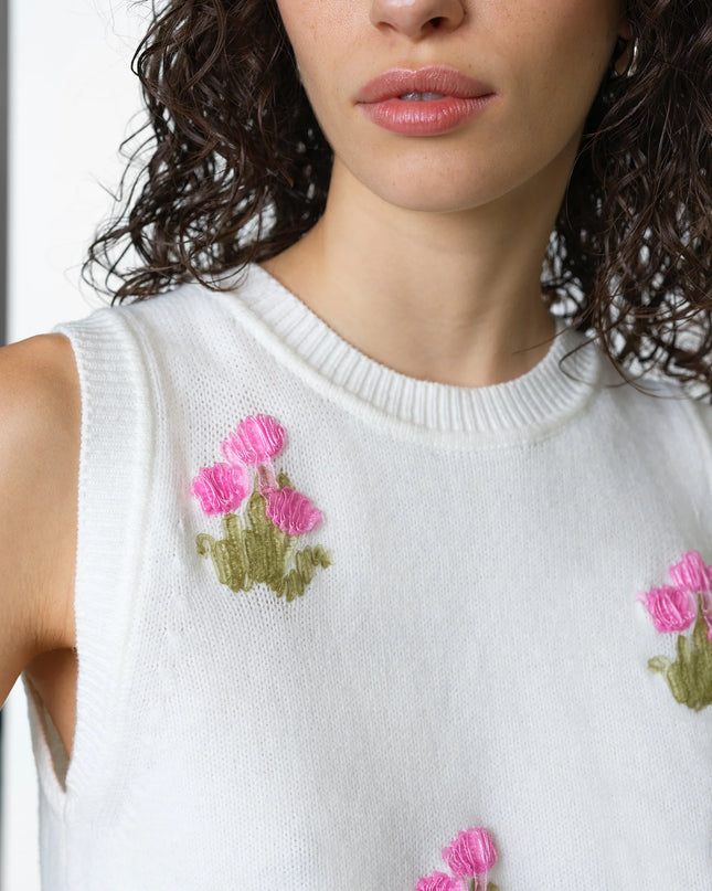 Junie Floral Applique Vest - Porcelain Cream