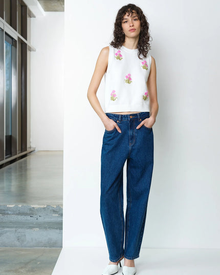 Junie Floral Applique Vest - Porcelain Cream
