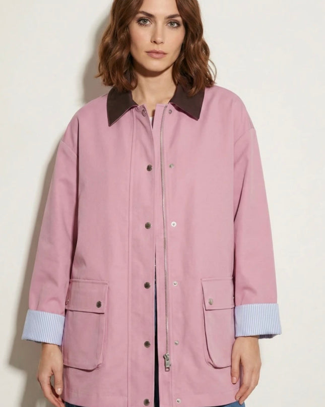 Benedite Mid-Length Barn Jacket - Old Rose