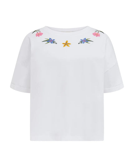 Celia Boxy T-Shirt - White, Flower Chain