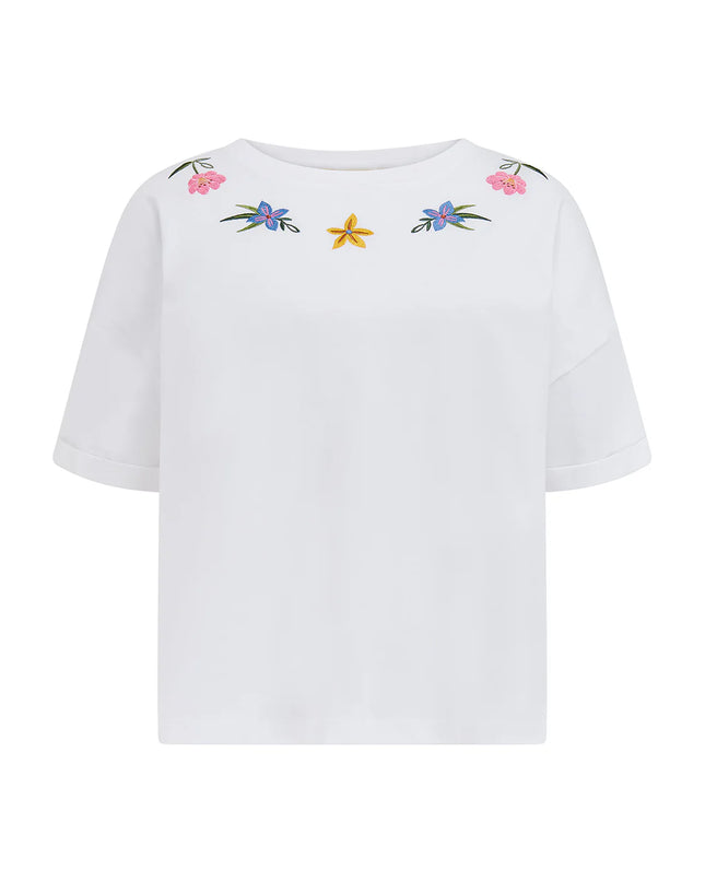 Celia Boxy T-Shirt - White, Flower Chain