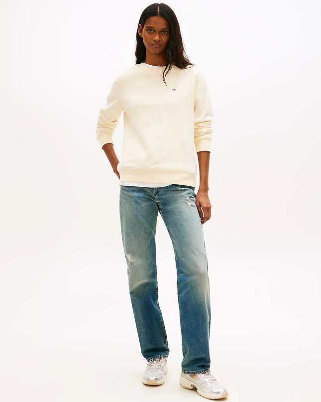 Flag Embroidery Brushed Fleece Sweatshirt - Buttermilk