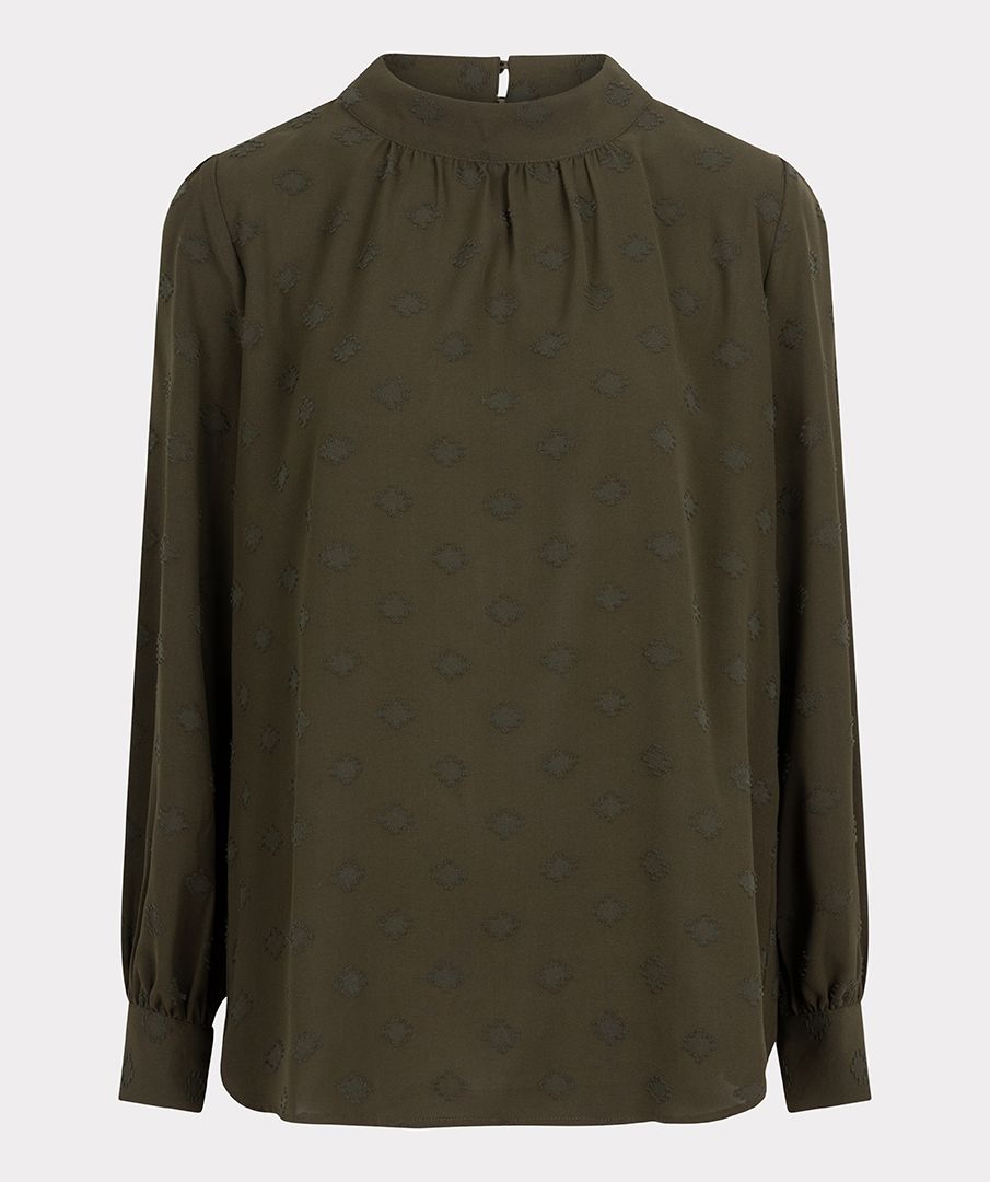 Esqualo - Plumetis Nigh Collar Blouse - Olive Green