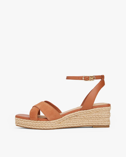 Leather/Suede Mix Wedge Espadrille - Cinnamon Bark