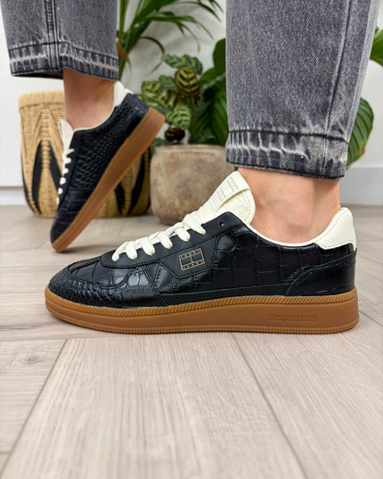 The Greenwich Croco-Print Leather Trainers - Black