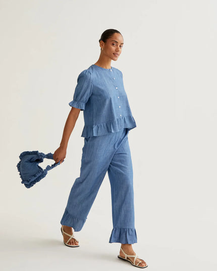 Denim Peplum Frill Chambray Trouser