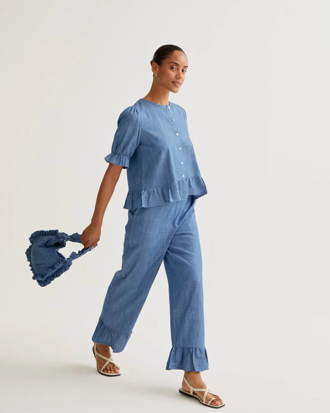 Denim Peplum Frill Chambray Trouser