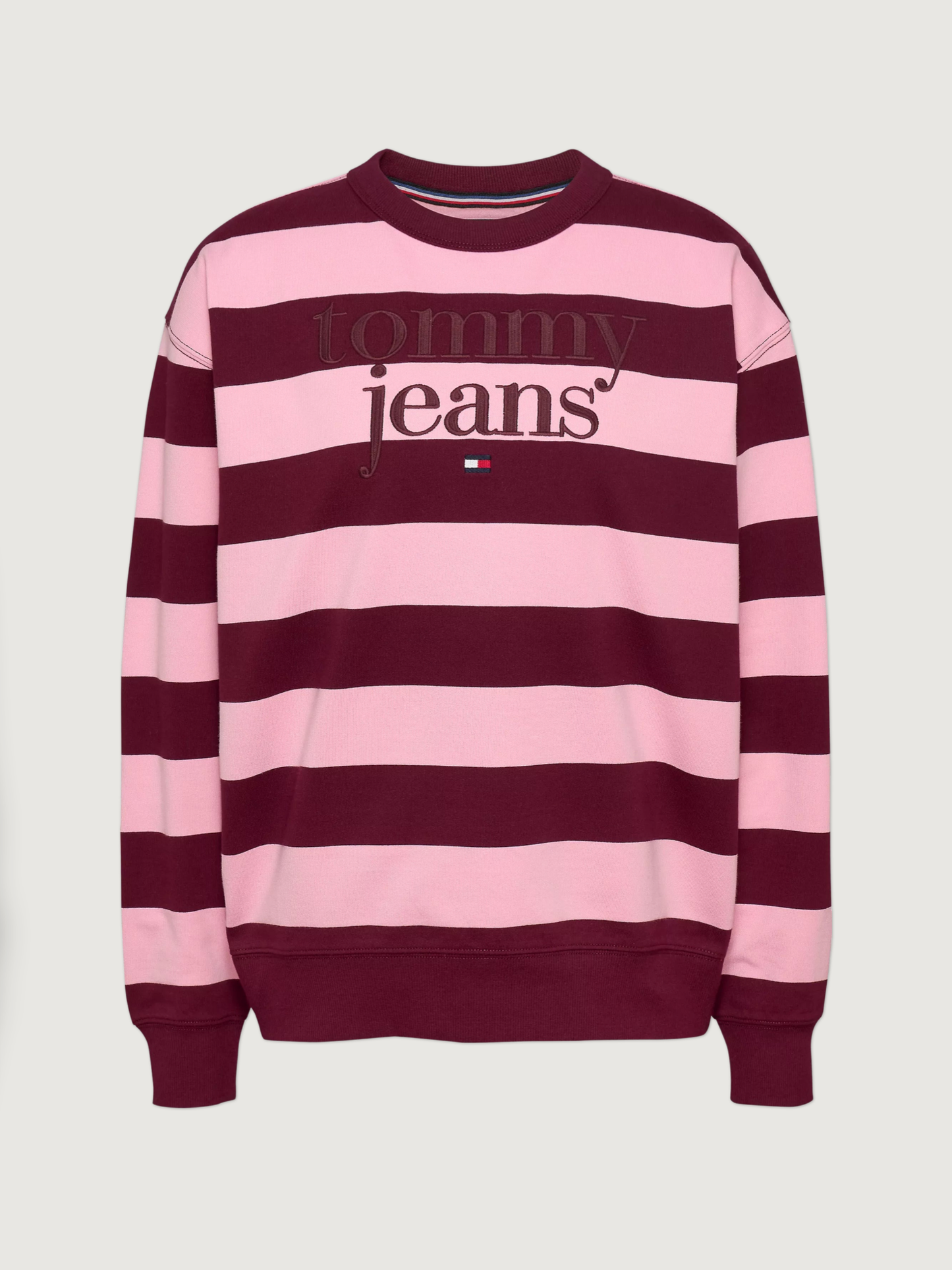 Tommy Jeans Relaxed Stripe Essential Crew Neck Sweater - Deep Rouge/Pink