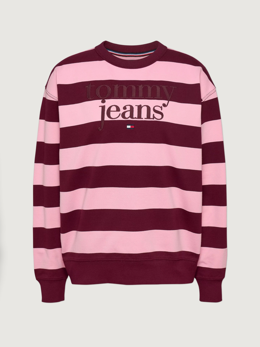 Tommy Jeans Relaxed Stripe Essential Crew Neck Sweater - Deep Rouge/Pink