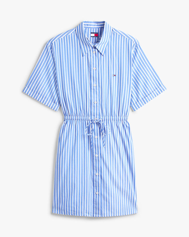 Stripe Relaxed Poplin Mini Shirt Dress - Empire Blue Stripe