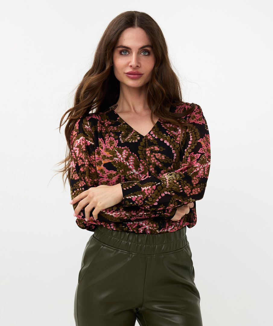 EsQualo - V-Neck Global Flower Blouse