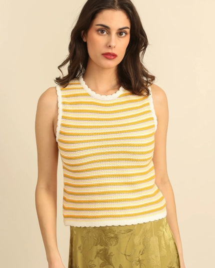 Kara Striped Crochet Tank Top - Lemon
