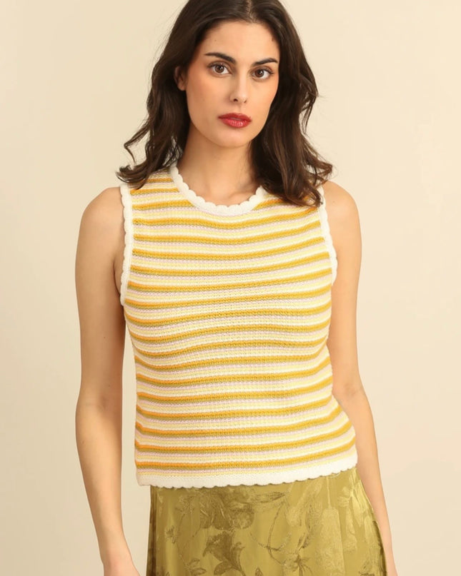 Kara Striped Crochet Tank Top - Lemon