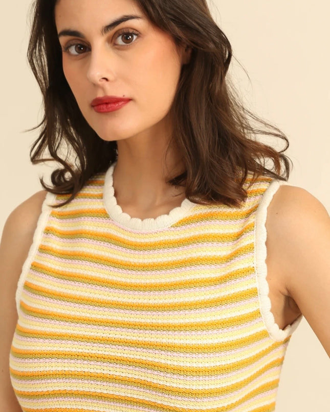 Kara Striped Crochet Tank Top - Lemon