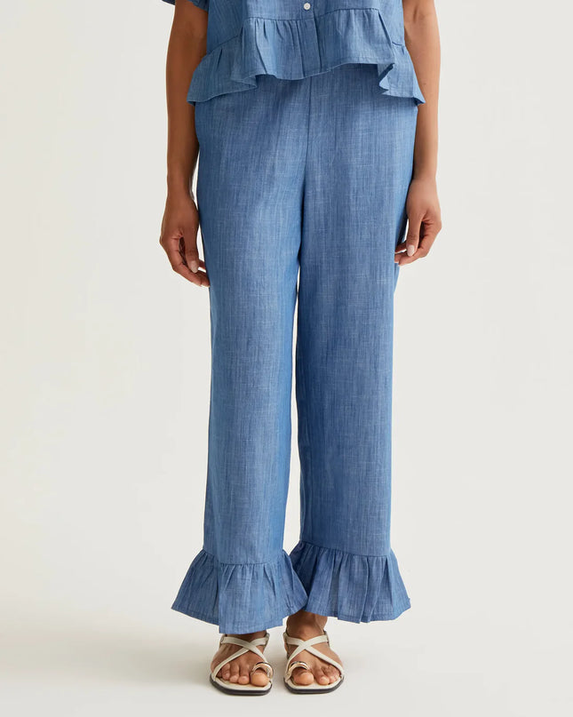 Denim Peplum Frill Chambray Trouser