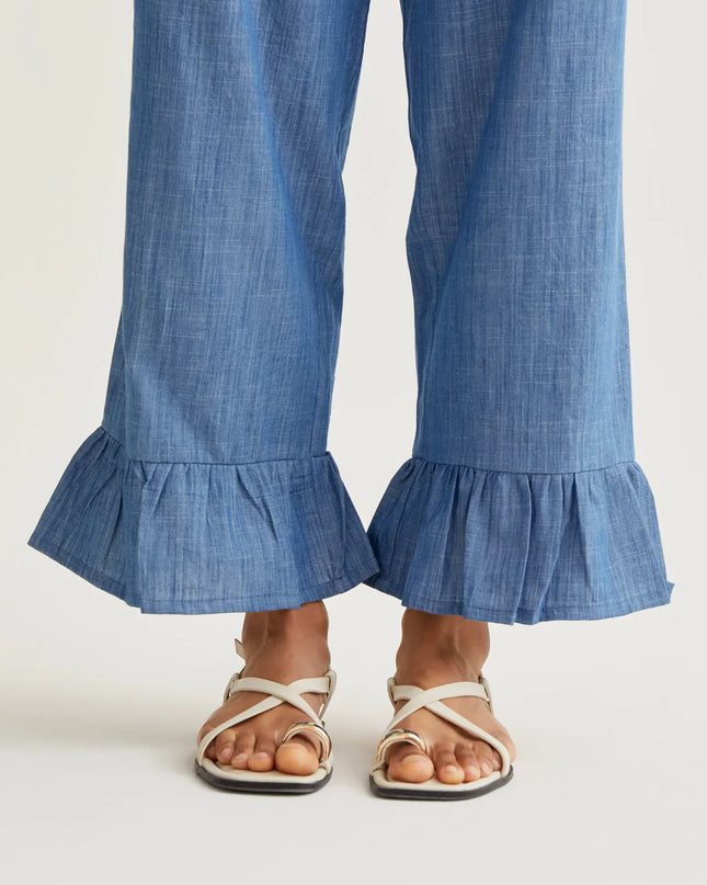 Denim Peplum Frill Chambray Trouser