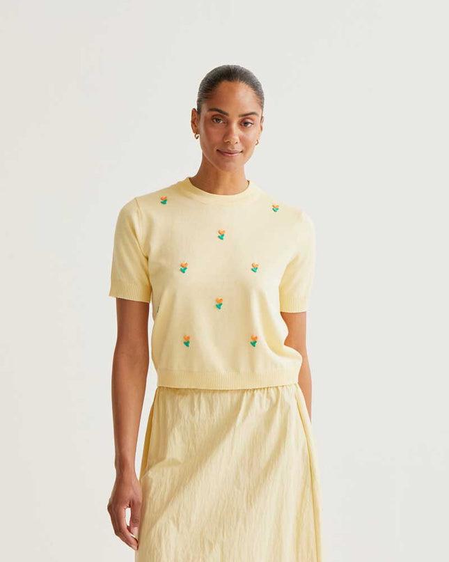 Allie Embroidered Knit Top - Yellow