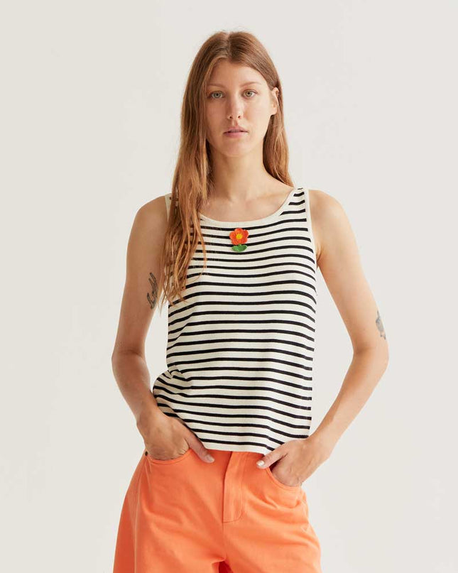 Floral Crochet Top - Black Stripe