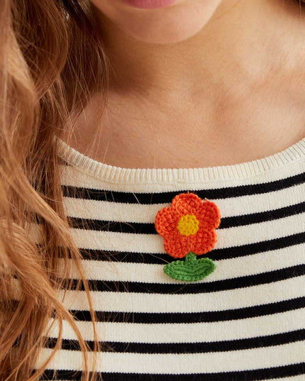 Floral Crochet Top - Black Stripe