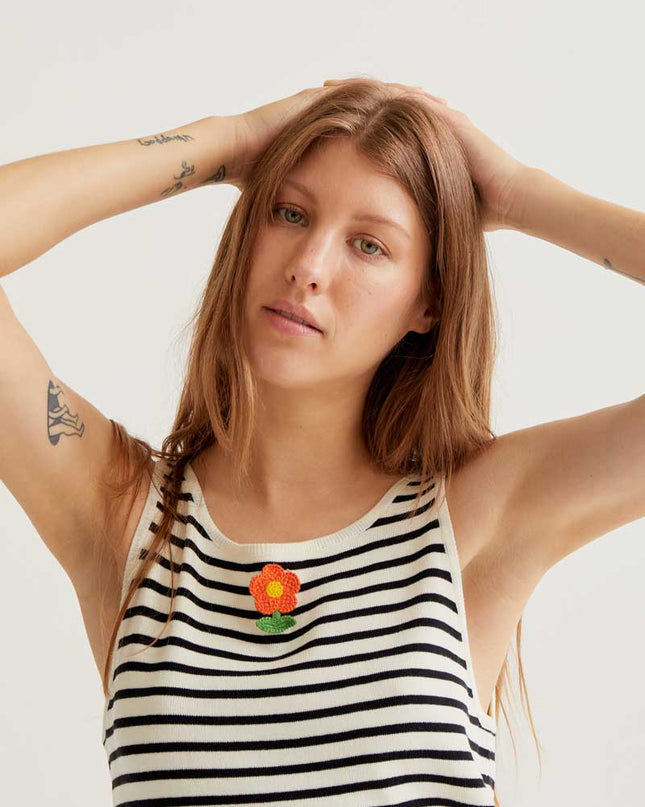 Floral Crochet Top - Black Stripe