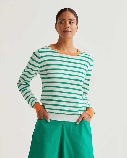 Fine Stripe Jumper - Green/Orange