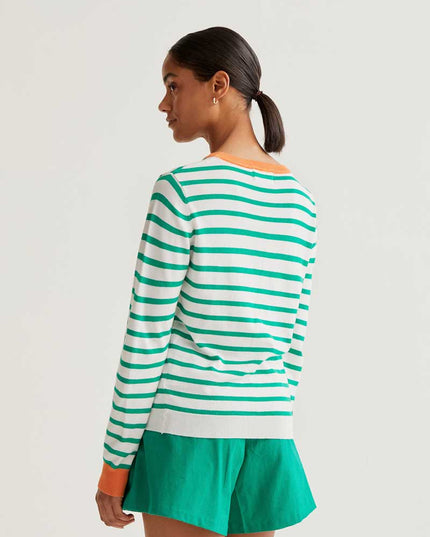 Fine Stripe Jumper - Green/Orange