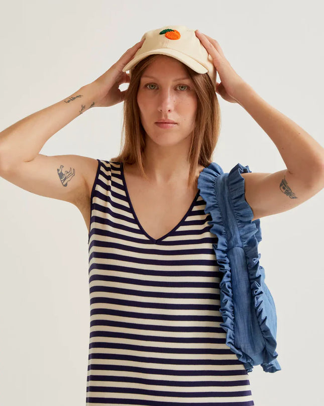 V-Neck Stripe Midi Dress - Navy/White