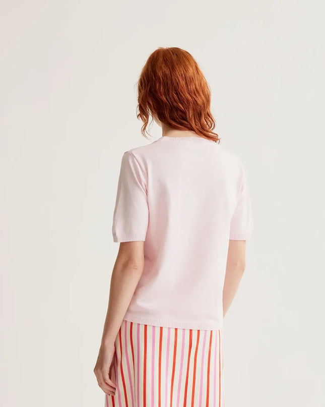 Allie Embroidered Knit Top - Pink