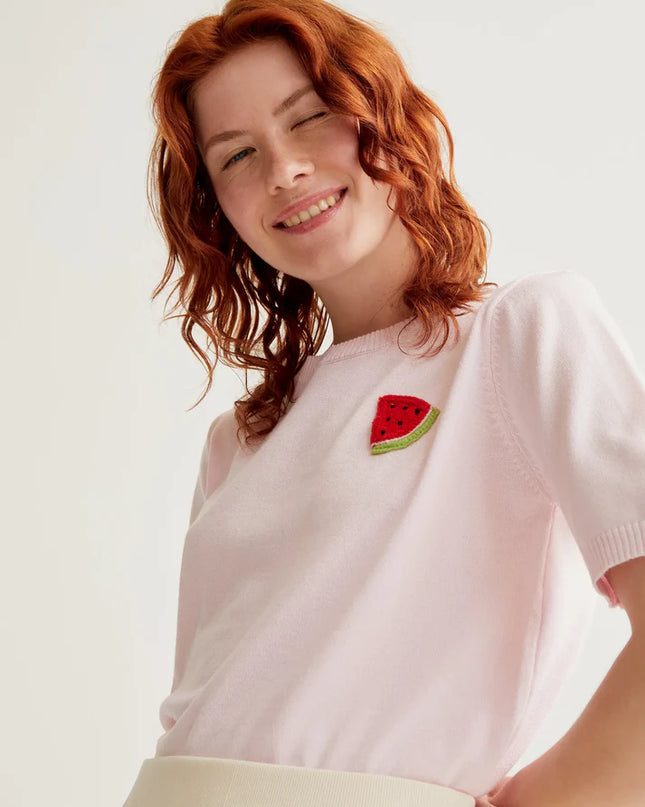 Allie Embroidered Knit Top - Pink