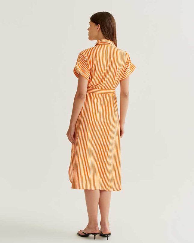 Stripe Midi Shirt Dress - Orange