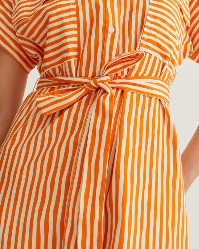 Stripe Midi Shirt Dress - Orange