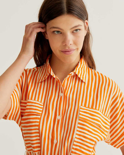 Stripe Midi Shirt Dress - Orange