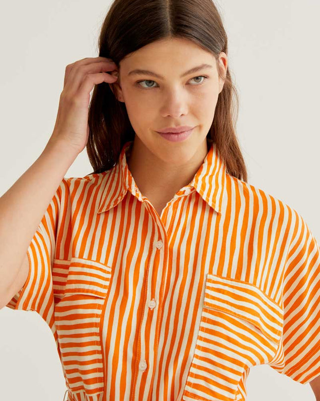 Stripe Midi Shirt Dress - Orange