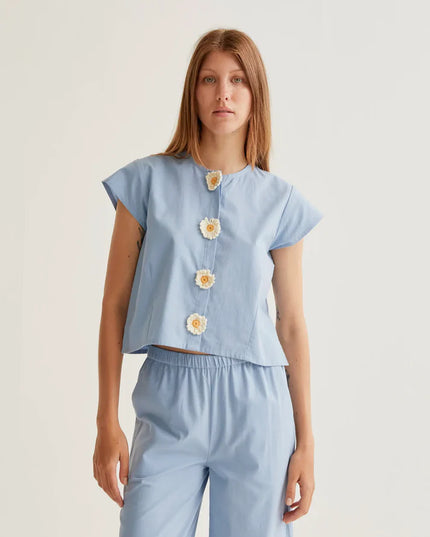 Annie Floral Button Blouse - Blue