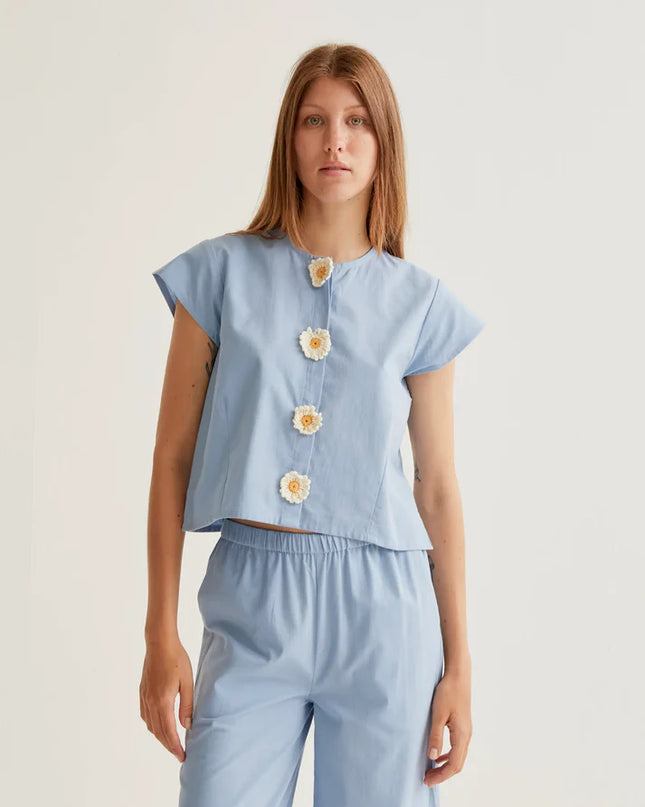 Annie Floral Button Blouse - Blue