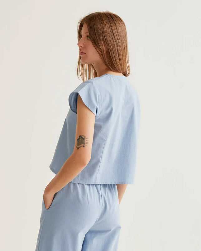 Annie Floral Button Blouse - Blue