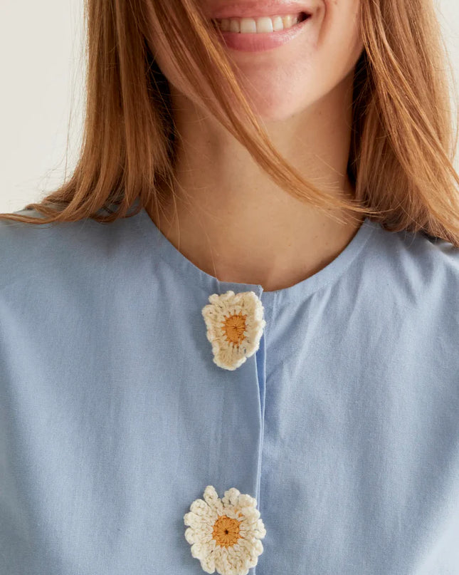 Annie Floral Button Blouse - Blue