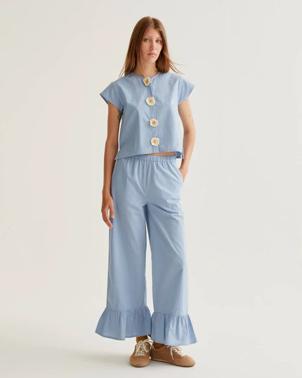 Annie Floral Button Blouse - Blue