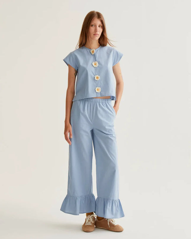 Annie Floral Button Blouse - Blue