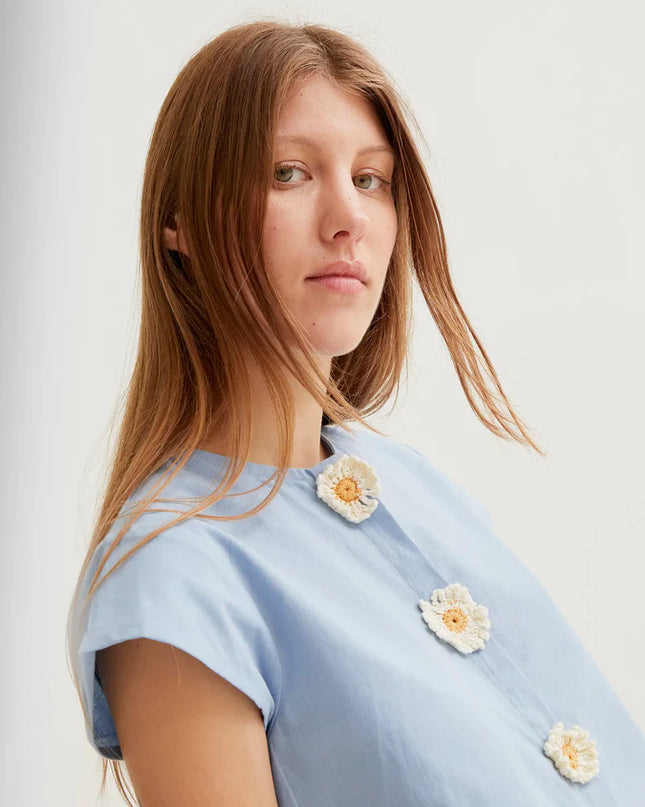 Annie Floral Button Blouse - Blue